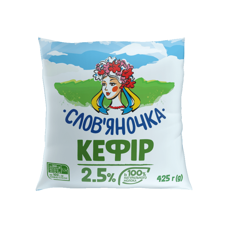 Кефір СЛОВ'ЯНОЧКА 2,5%, 425г, плівка поліетиленова